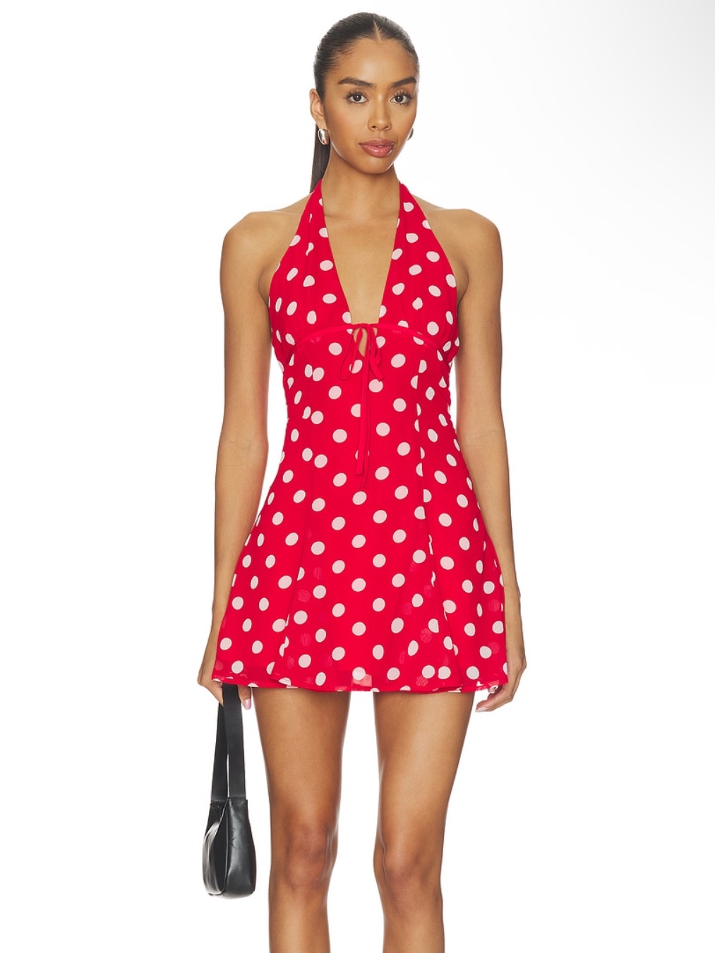 More To Come Olivea Halter Mini Dress In Red & White Dot Size Medium New $78